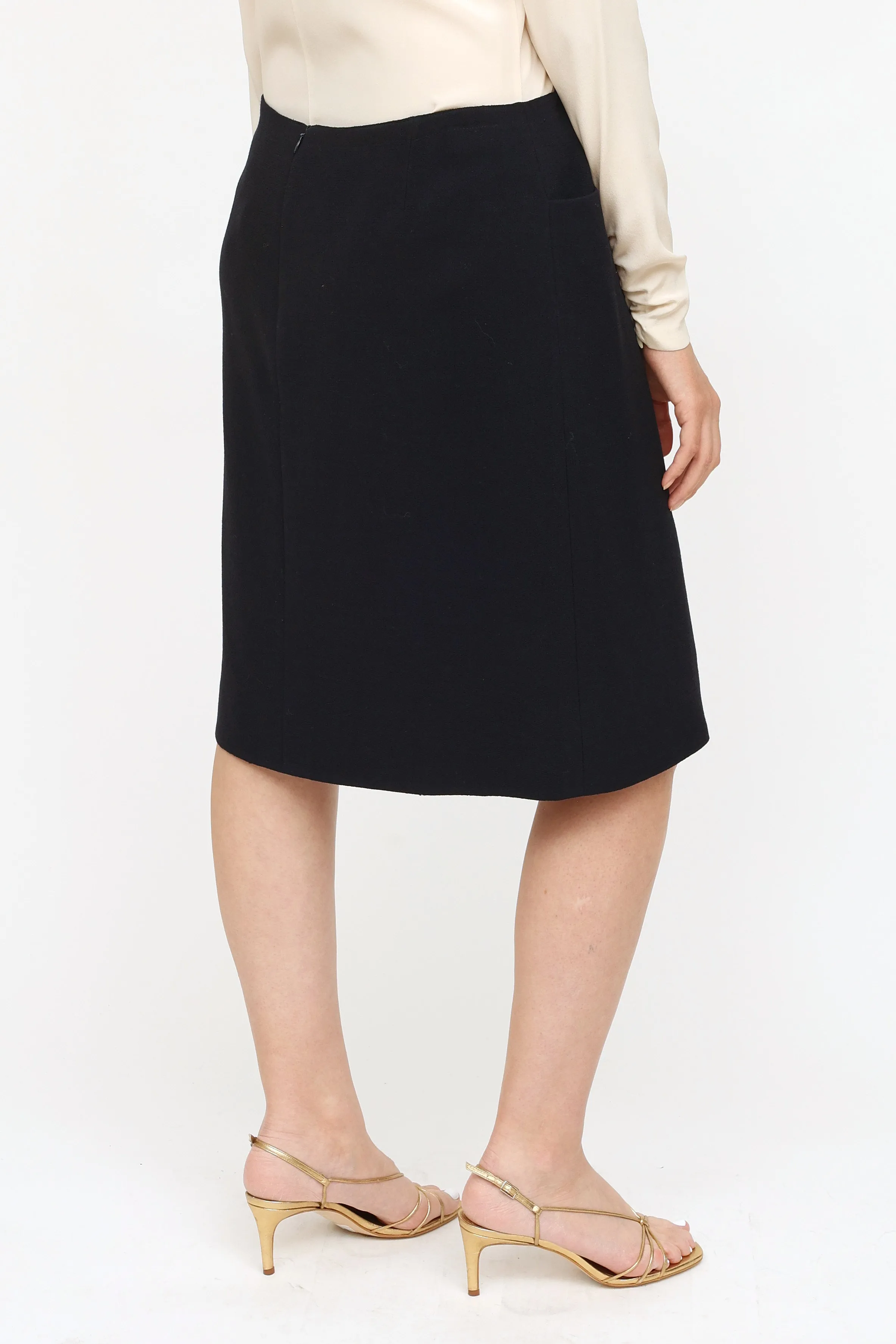 Navy Wool Pencil Skirt