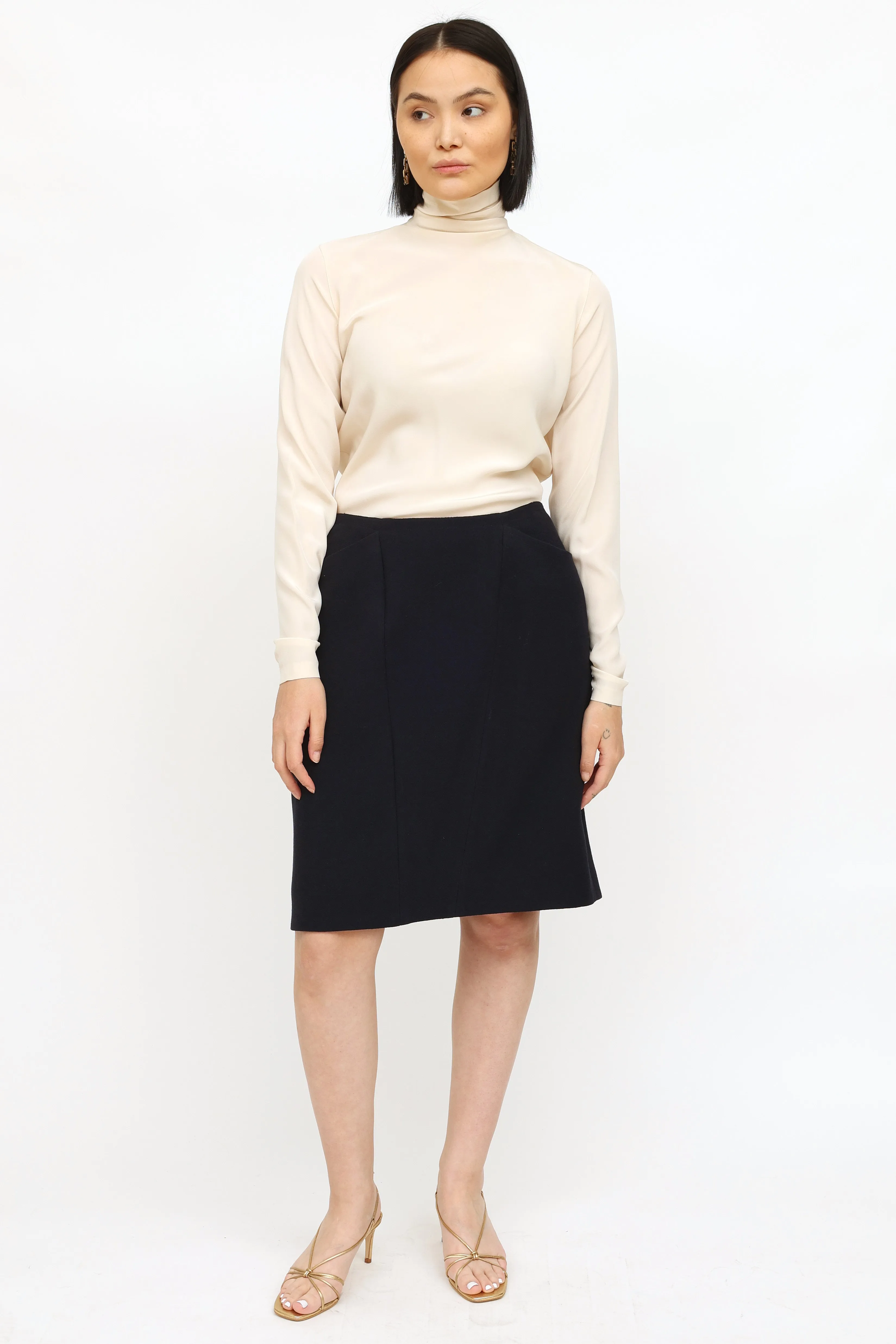 Navy Wool Pencil Skirt