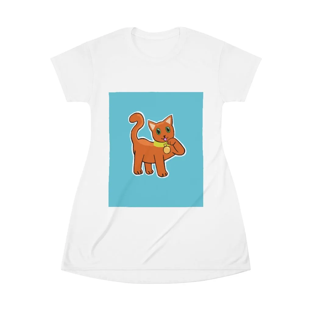 Orange Kitty All Over Print T-Shirt Dress