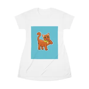 Orange Kitty All Over Print T-Shirt Dress