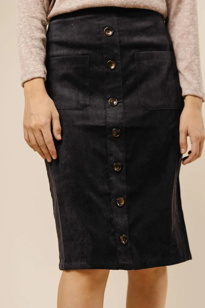 Pencil Me In Button Down Skirt in Black-FINAL SALE