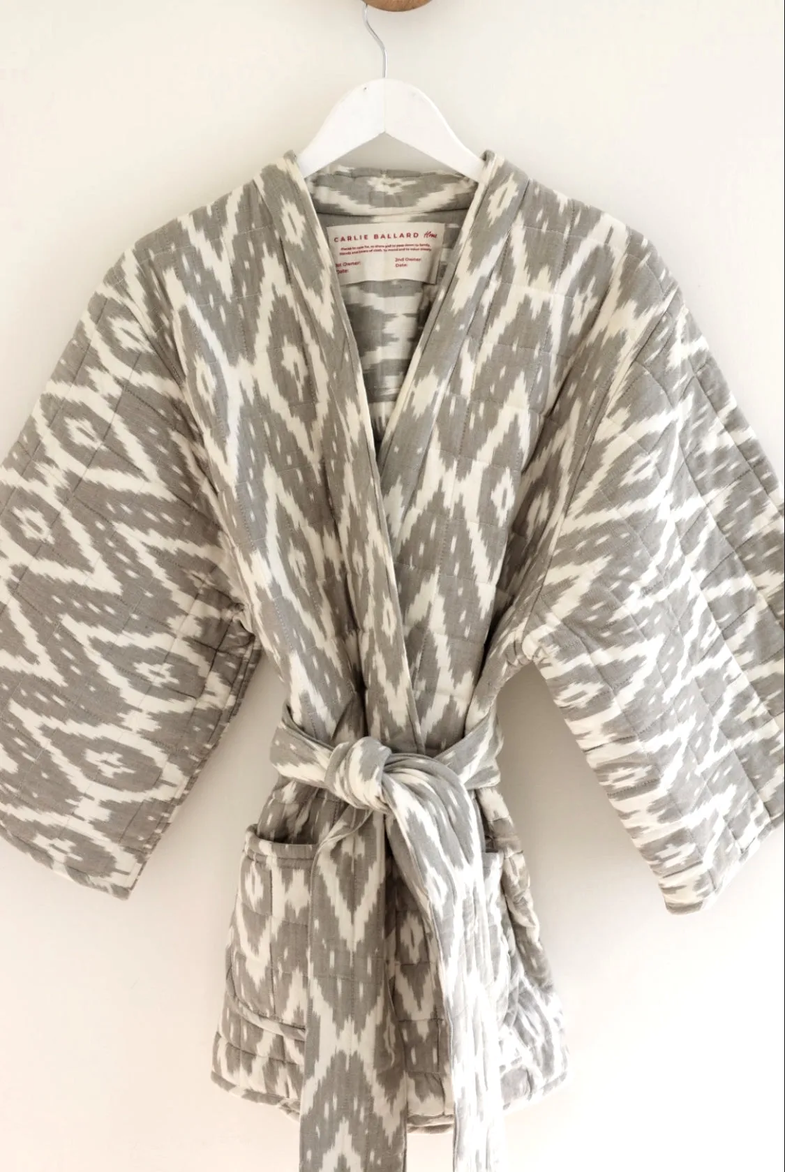 Quilted Kimono Jacket - Stone Ikat