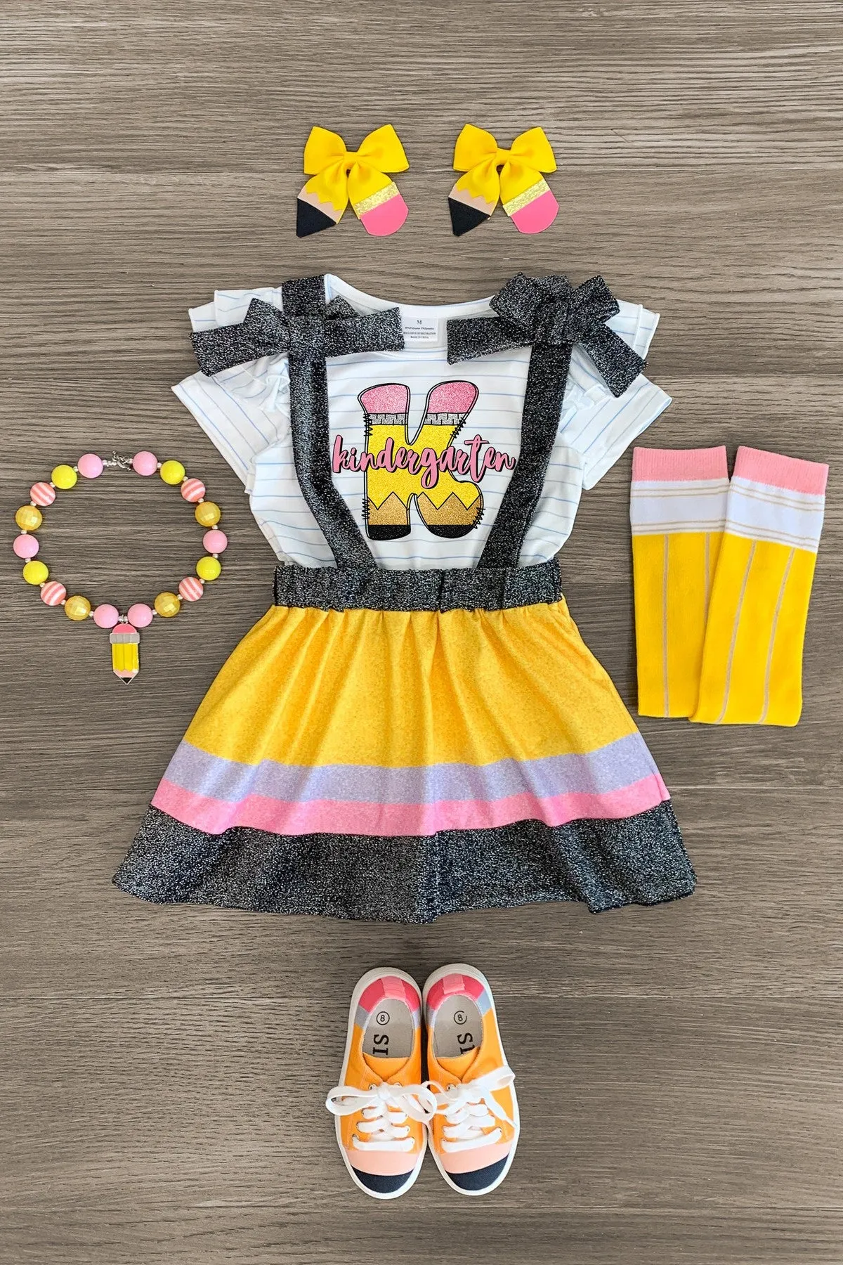 "Pre-K - Fifth Grade" Pencil Suspender Skirt Set