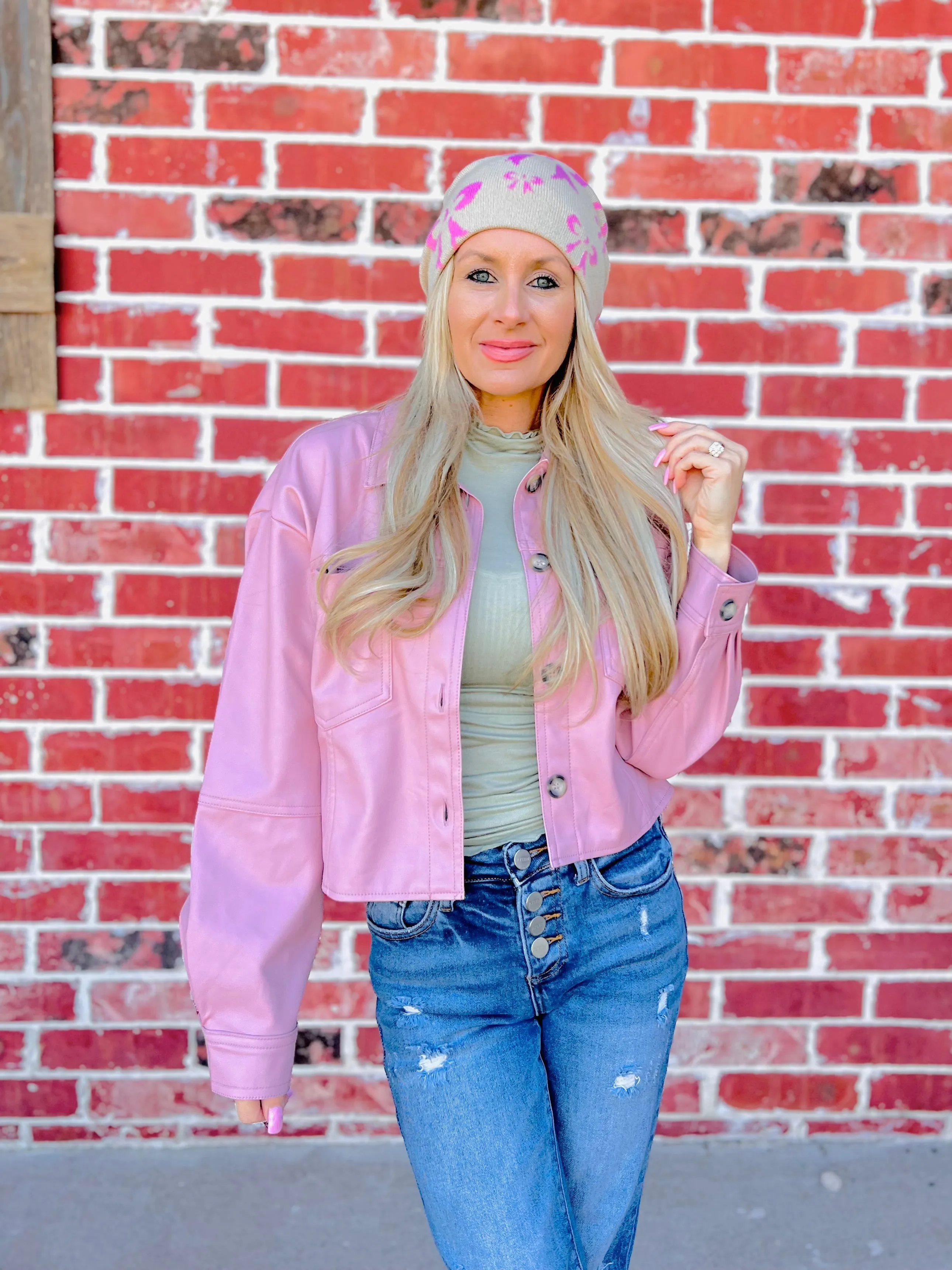 Retro Retreat Blush Vegan Leather Jacket