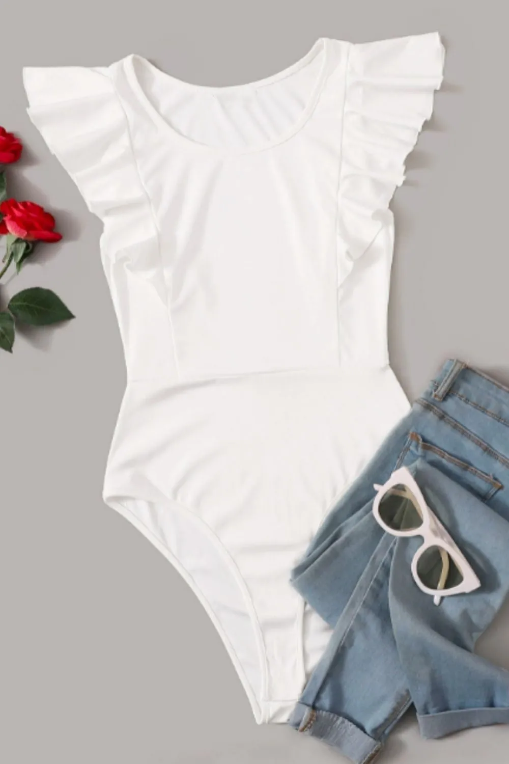 Ruffle Trim White Bodysuit