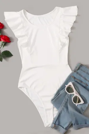 Ruffle Trim White Bodysuit