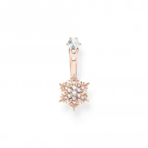 Sterling Silver Rose Gold Plated Snowflake With White Stones Single Earring H2255-416-14