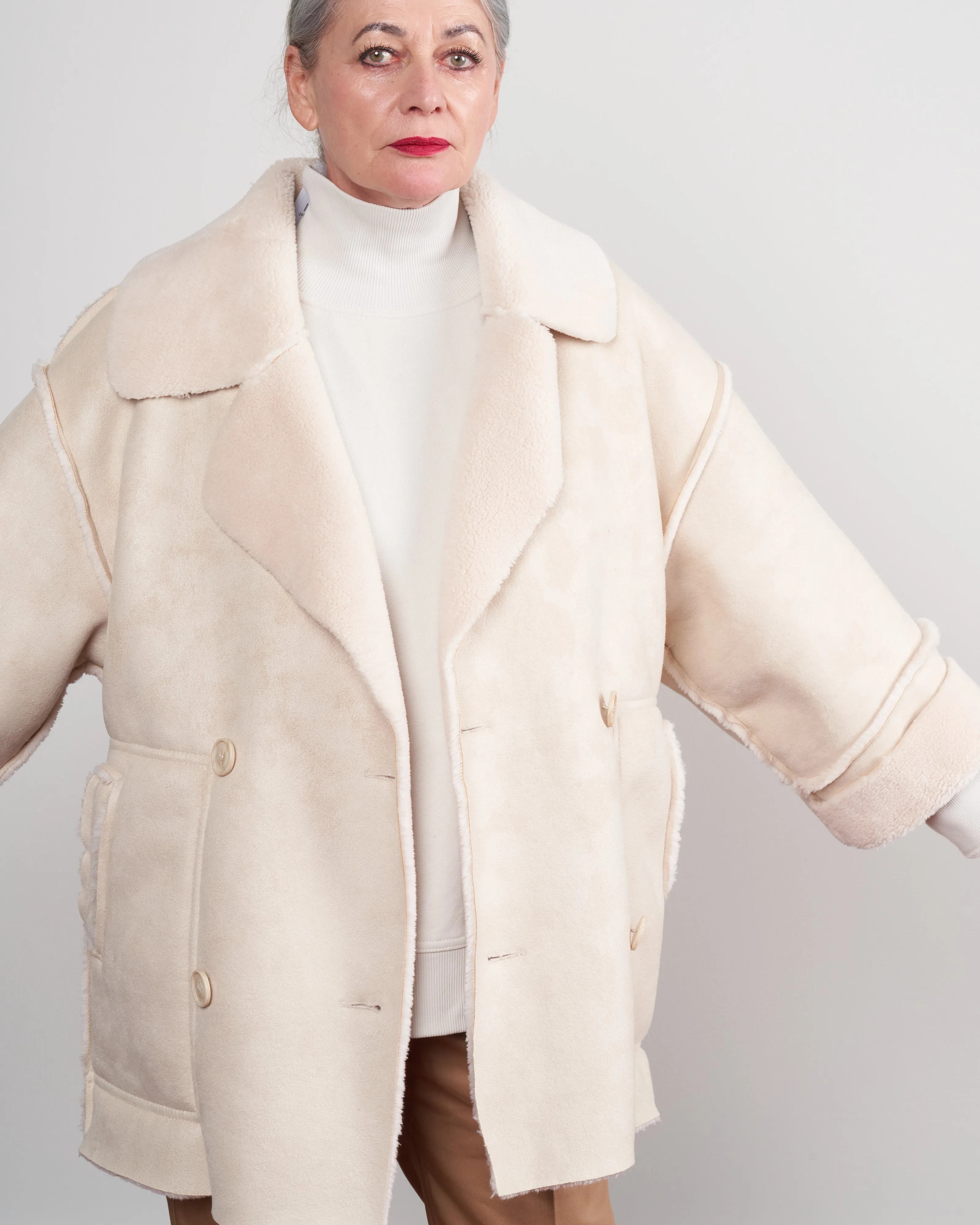 suede short coat - off white