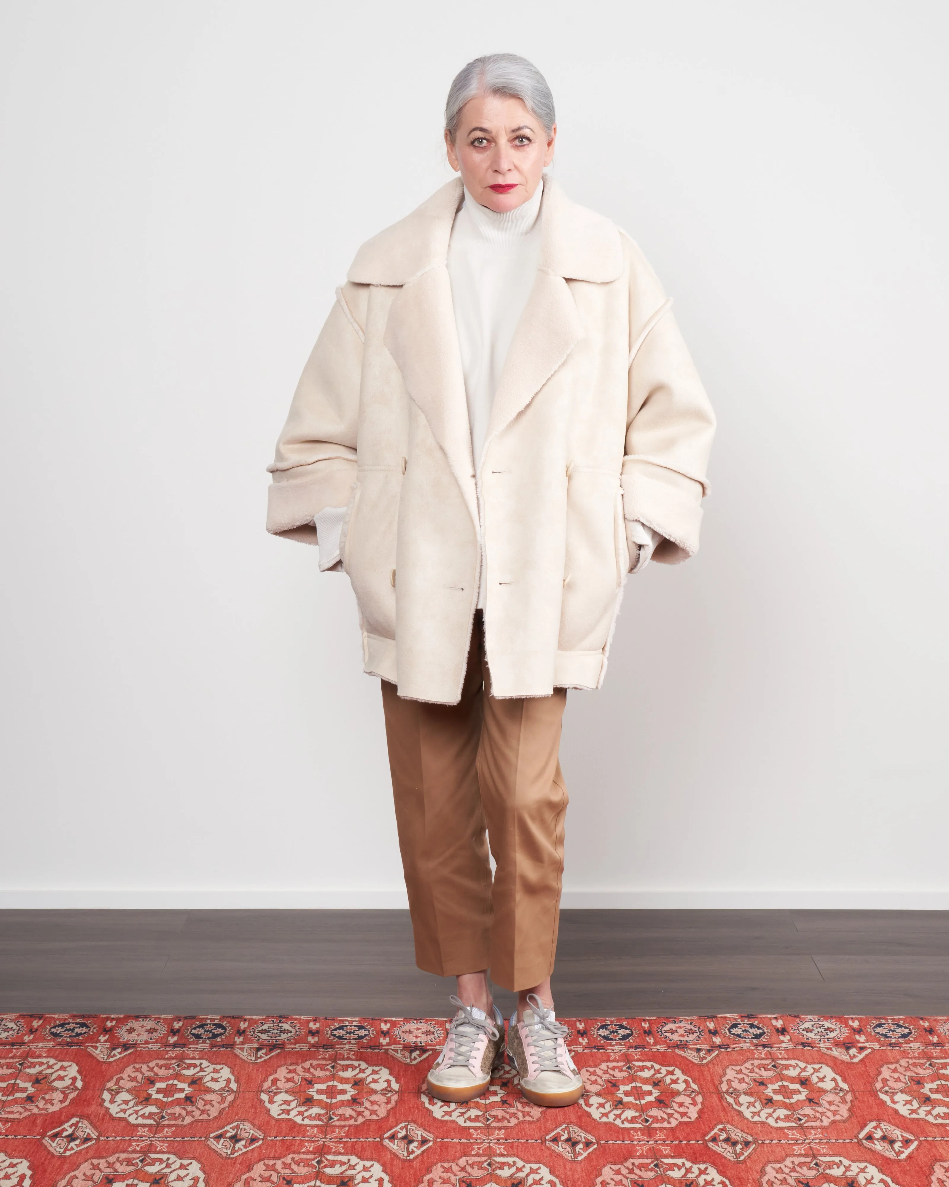 suede short coat - off white