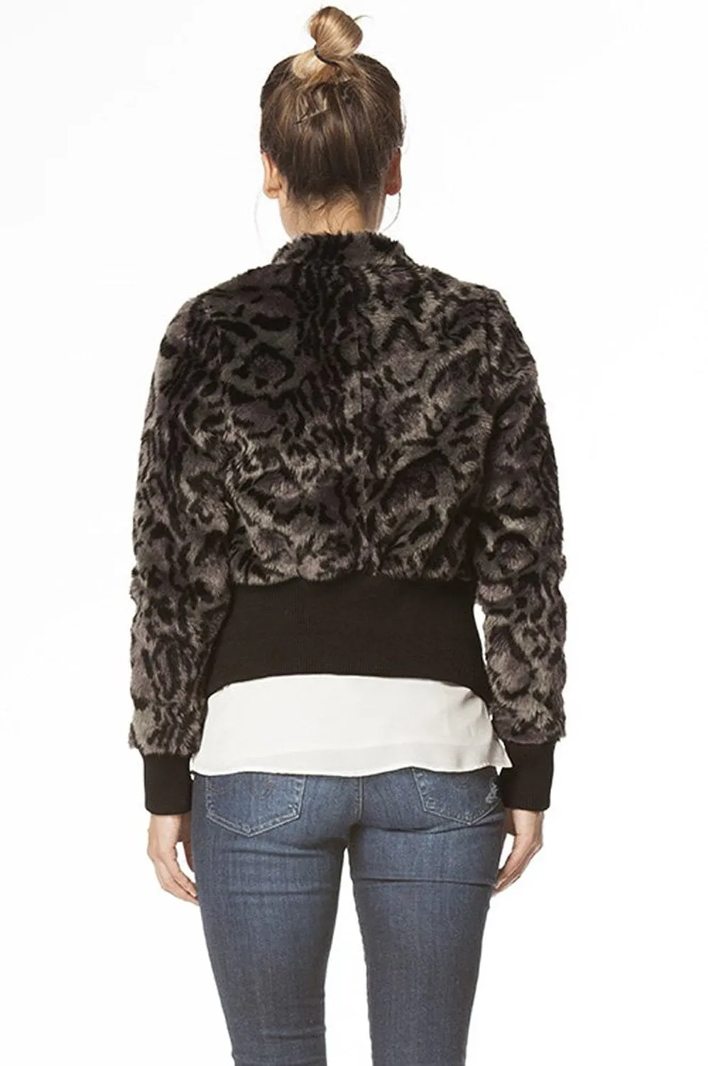 Super Furry Black Leopard Vegan Cropped Womens Fashion Jacket