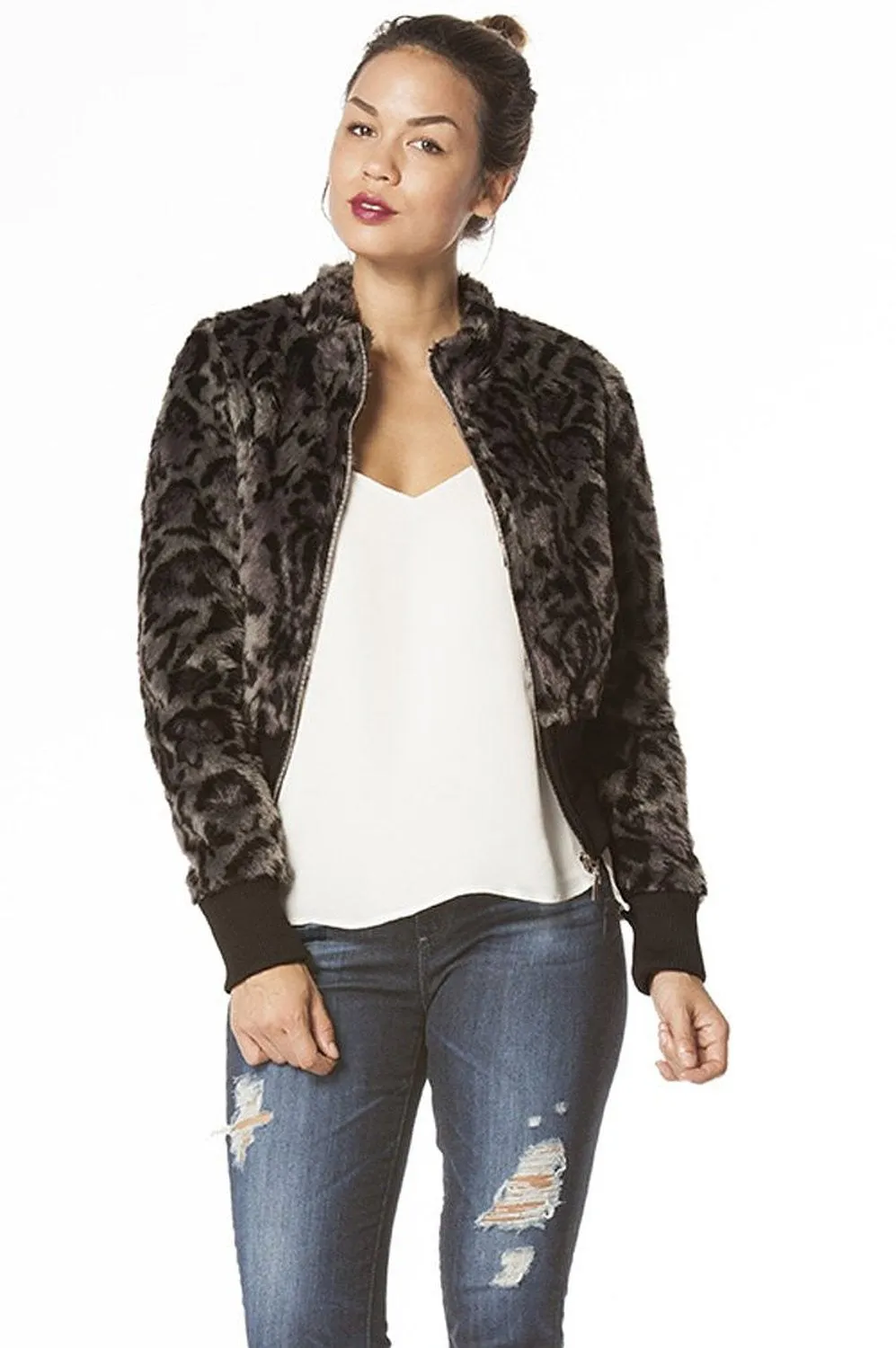 Super Furry Black Leopard Vegan Cropped Womens Fashion Jacket