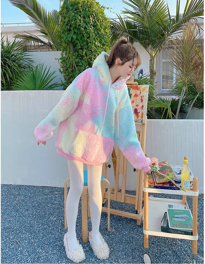 Tie Dye Oversize Fluffy Jacket