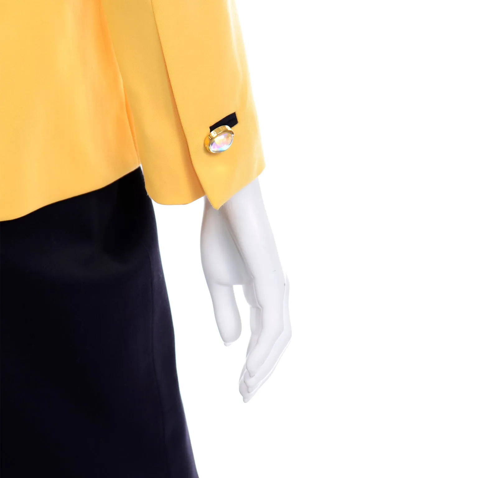 Vintage Escada Margaretha Ley Yellow & Black Wool Blazer Skirt Suit w Silk Blouse