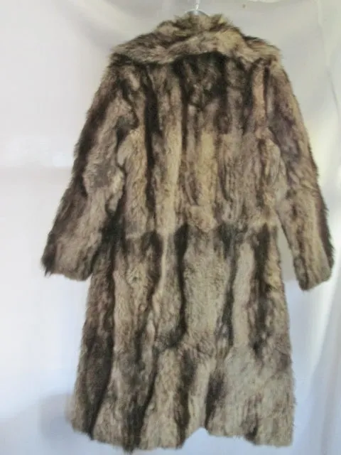 Vintage Womens Handmade Genuine RACCOON Fur Coat Jacket Parka TAN BEIGE BLACK