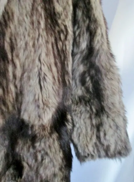 Vintage Womens Handmade Genuine RACCOON Fur Coat Jacket Parka TAN BEIGE BLACK