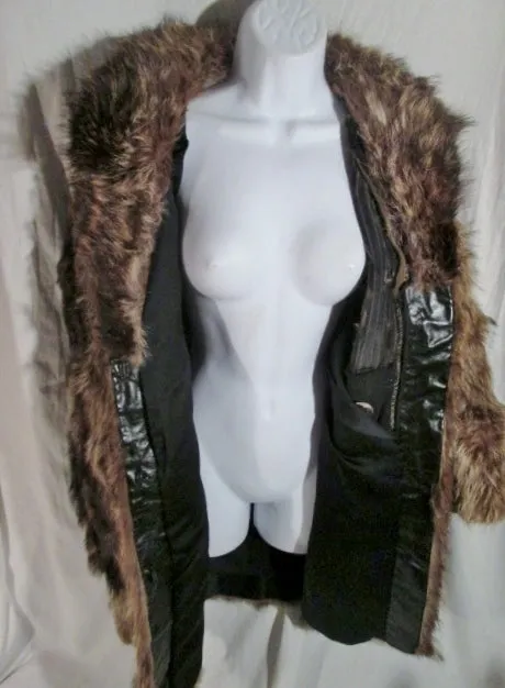 Vintage Womens Mens GENUINE Fur COYOTE Coat Jacket M BROWN Pelt L NEEDS REPAIR