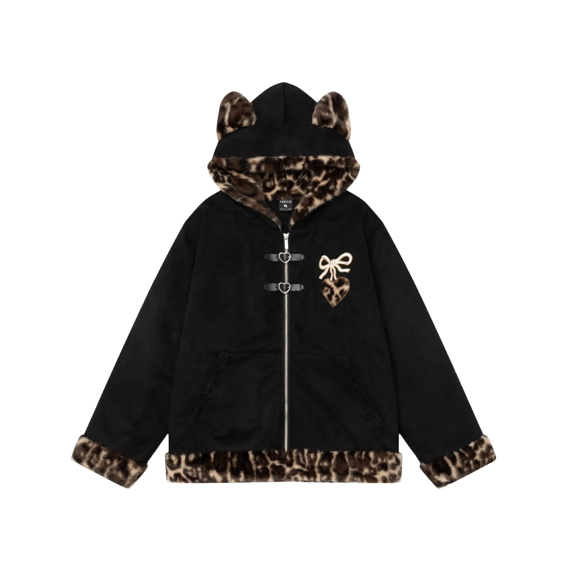 Wenkouban Winter outfits  Cyber Monday 2024 chill guy American Retro Leopard Print Stitching Cotton Coat