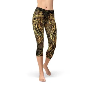 Women's Golden Ornament Owl Capri Leggings