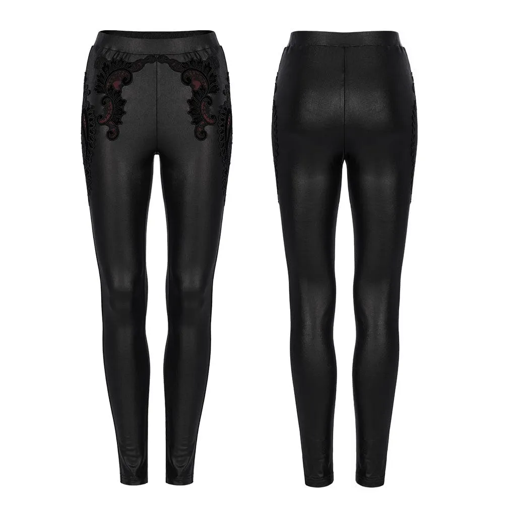 Women's Gothic Applique Faux Leather Leggings