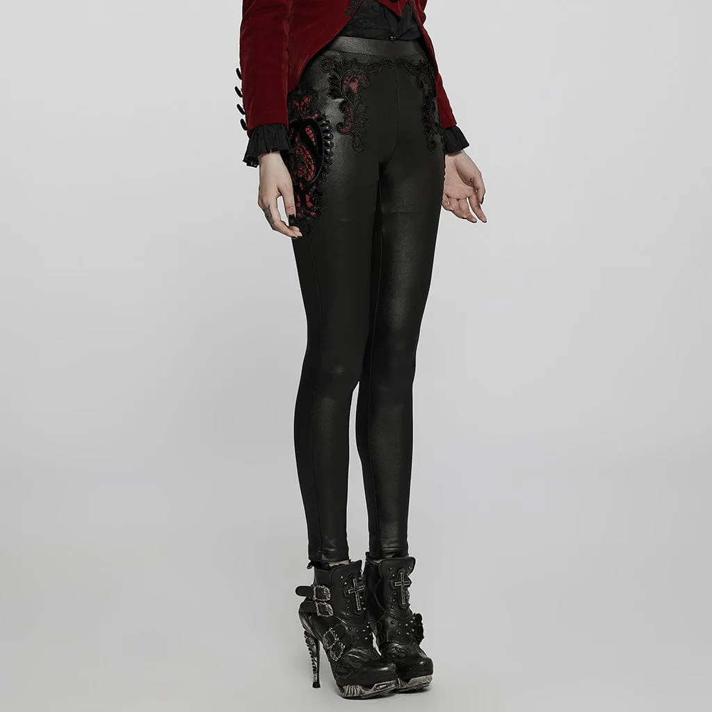 Women's Gothic Applique Faux Leather Leggings