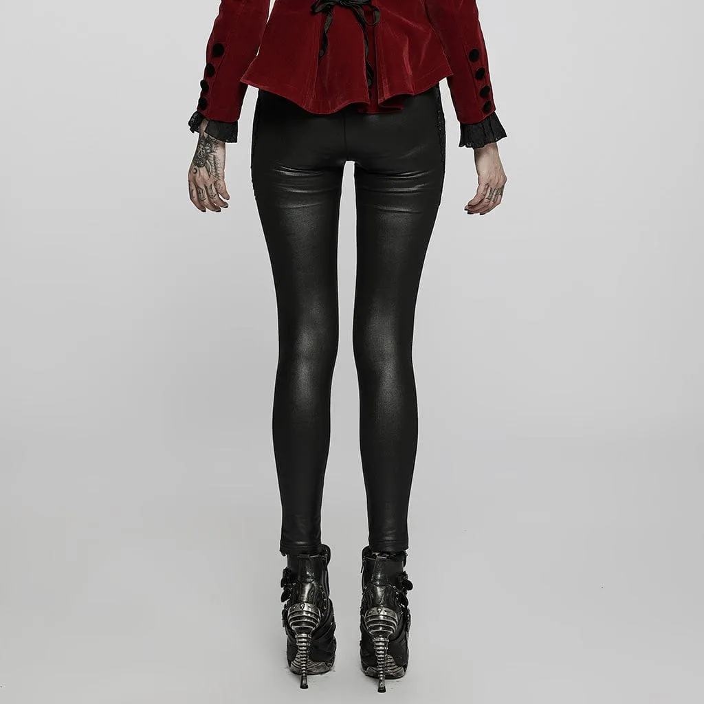 Women's Gothic Applique Faux Leather Leggings