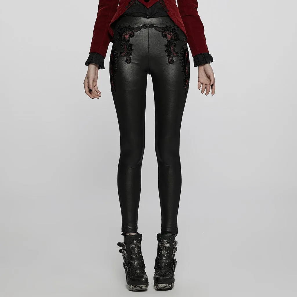 Women's Gothic Applique Faux Leather Leggings