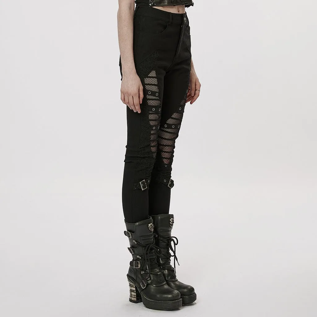 Women's Gothic Mesh Splice Buckle Leggings