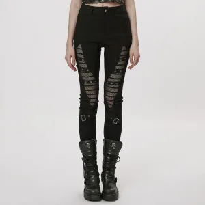 Women's Gothic Mesh Splice Buckle Leggings