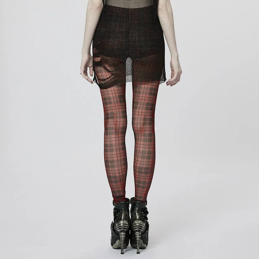 Women's Grunge Sheer Plaid Leggings