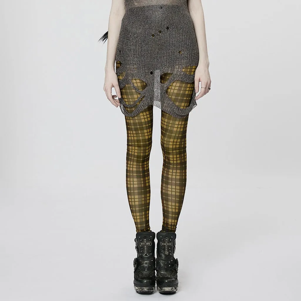 Women's Grunge Sheer Plaid Leggings