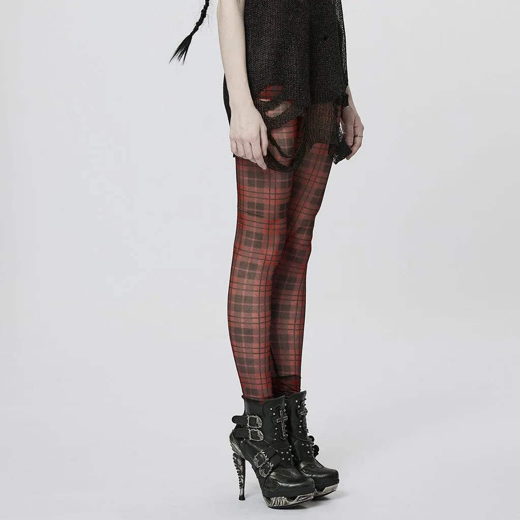 Women's Grunge Sheer Plaid Leggings