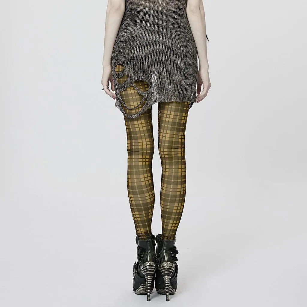 Women's Grunge Sheer Plaid Leggings