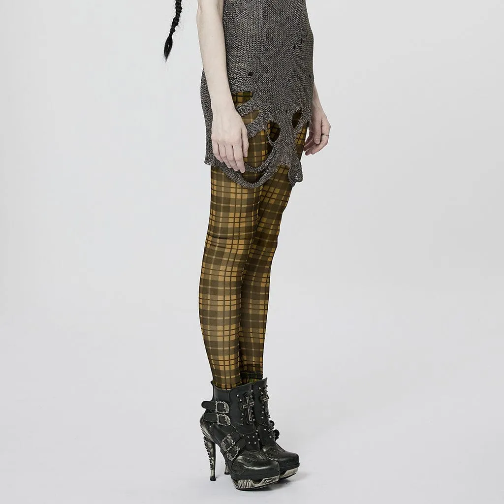 Women's Grunge Sheer Plaid Leggings