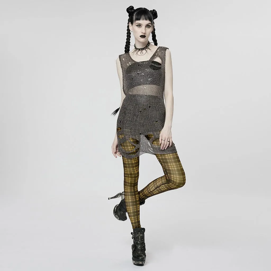 Women's Grunge Sheer Plaid Leggings