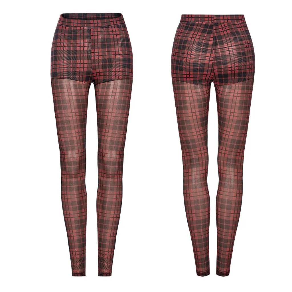 Women's Grunge Sheer Plaid Leggings