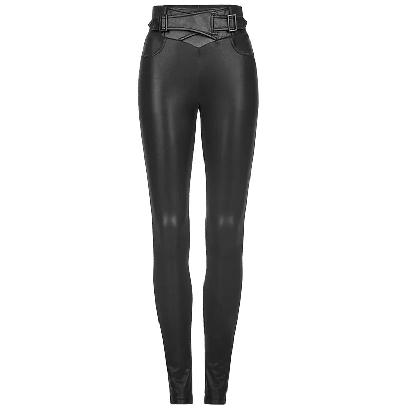 Women's Punk Buckle Faux Leather Leggings