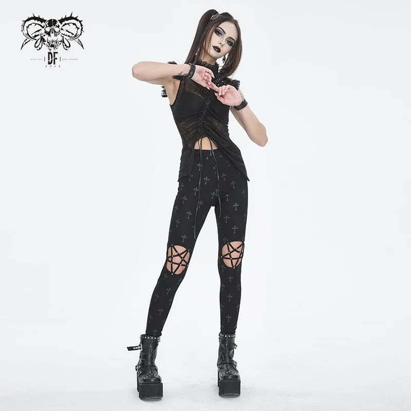 Women's Punk Cutout Spaghetti Straps Leggings