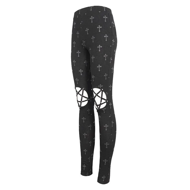 Women's Punk Cutout Spaghetti Straps Leggings