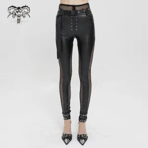 Women's Punk Mesh Splice Rivets Leggings with Belt